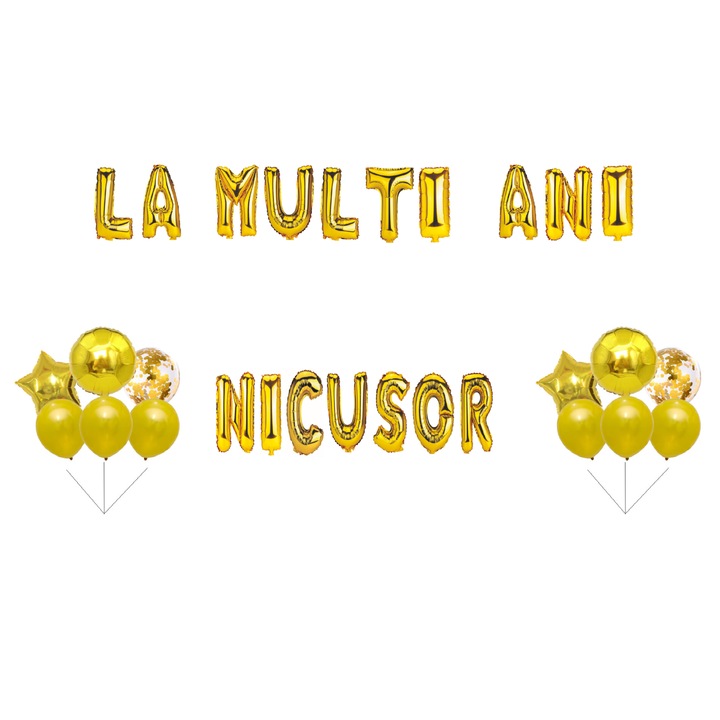 Nicusor Boldog születésnapot lufi szett, tortafeltét, arany, 35 db