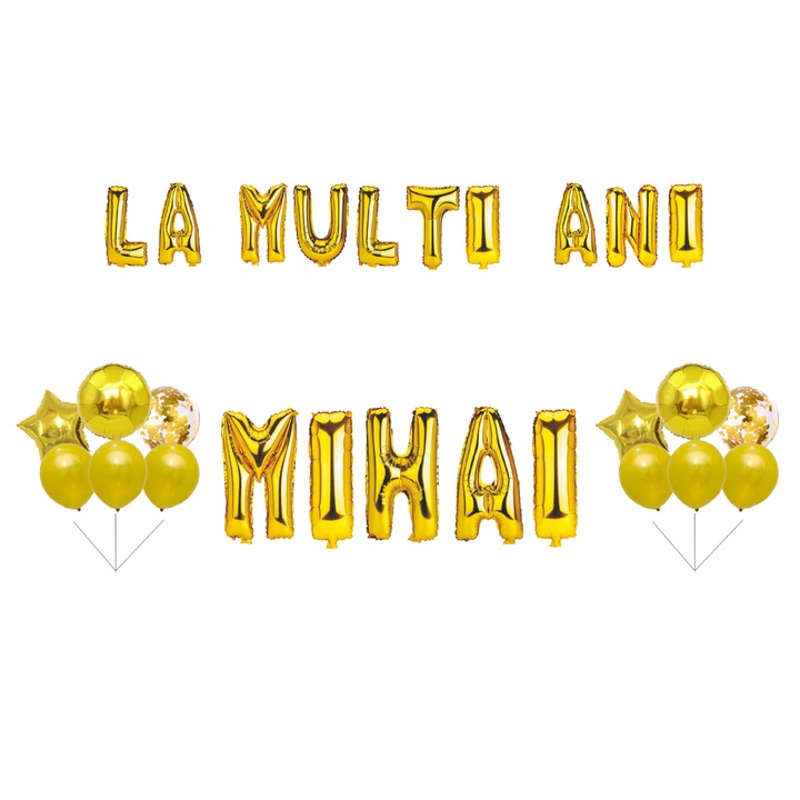 Boldog születésnapot Mihai lufi szett, tortafeltét, arany, 35 db