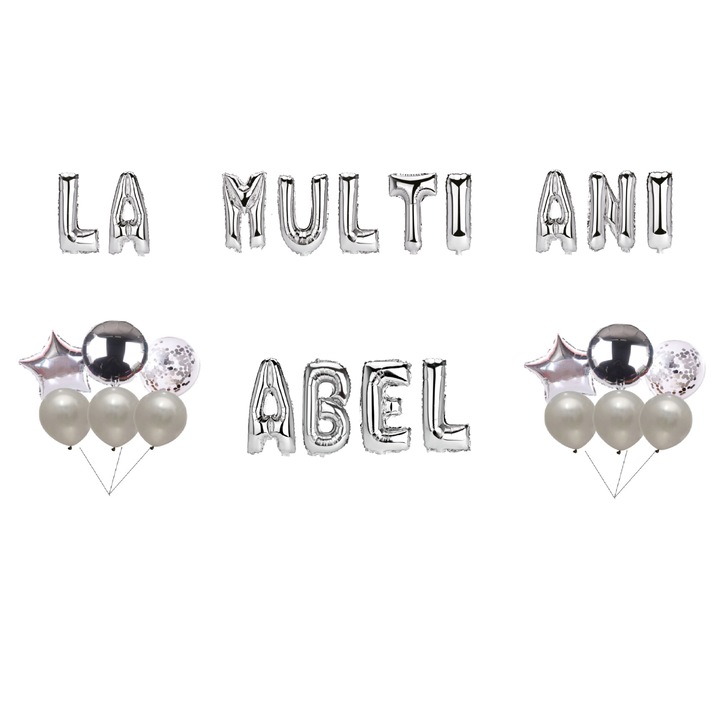 Boldog születésnapot Abel lufi szett, tortafeltét, ezüst, 35 db