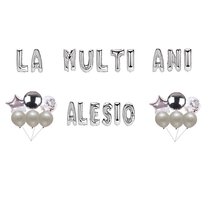 Alesio Boldog születésnapot lufi szett, tortafeltét, ezüst, 35 db