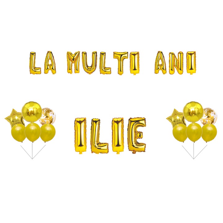Boldog születésnapot Illés lufi szett, tortafeltét, arany, 35 db