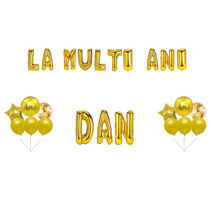Boldog születésnapot lufi szett Dan, tortafeltét, arany, 35 db