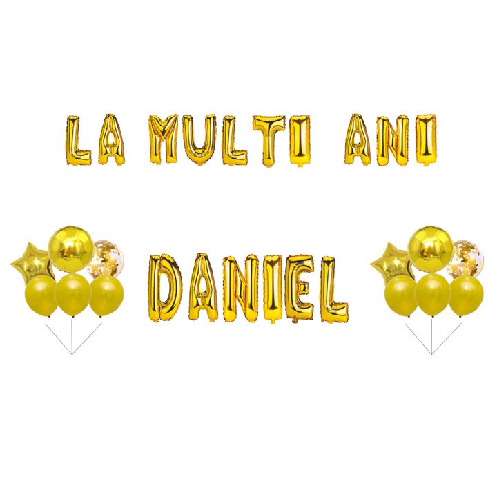 Boldog születésnapot Daniel lufi szett, tortafeltét, arany, 35 db