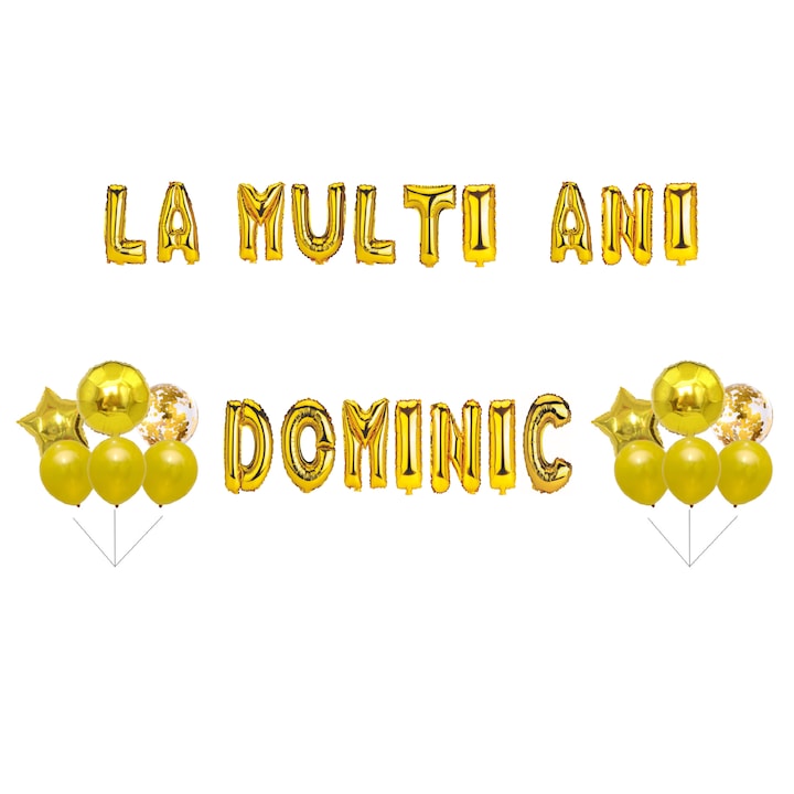 Boldog születésnapot Dominic lufi szett, tortafeltét, arany, 35 db