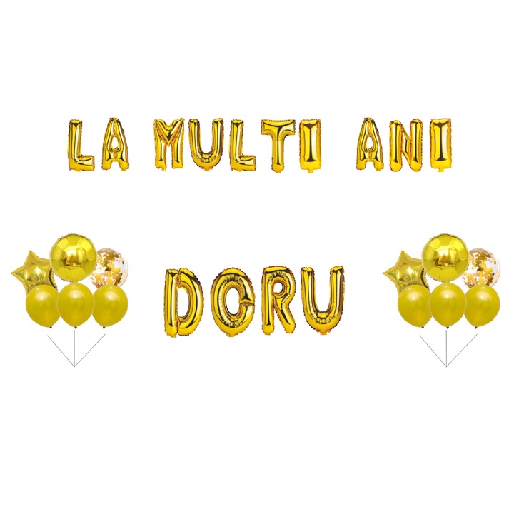 Doru Boldog születésnapot lufi szett, tortafeltét, arany, 35 db