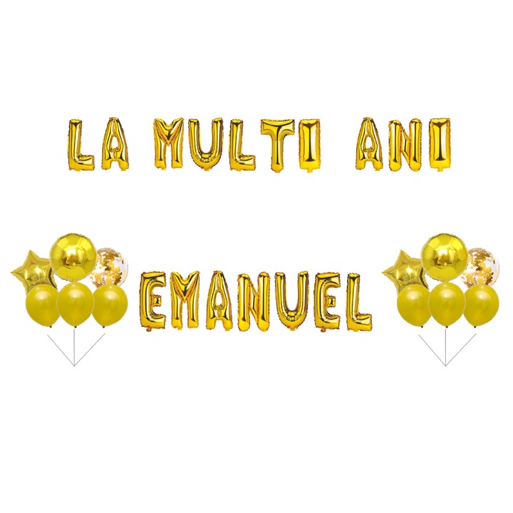 Emanuel Boldog születésnapot lufi szett, tortafeltét, arany, 35 db