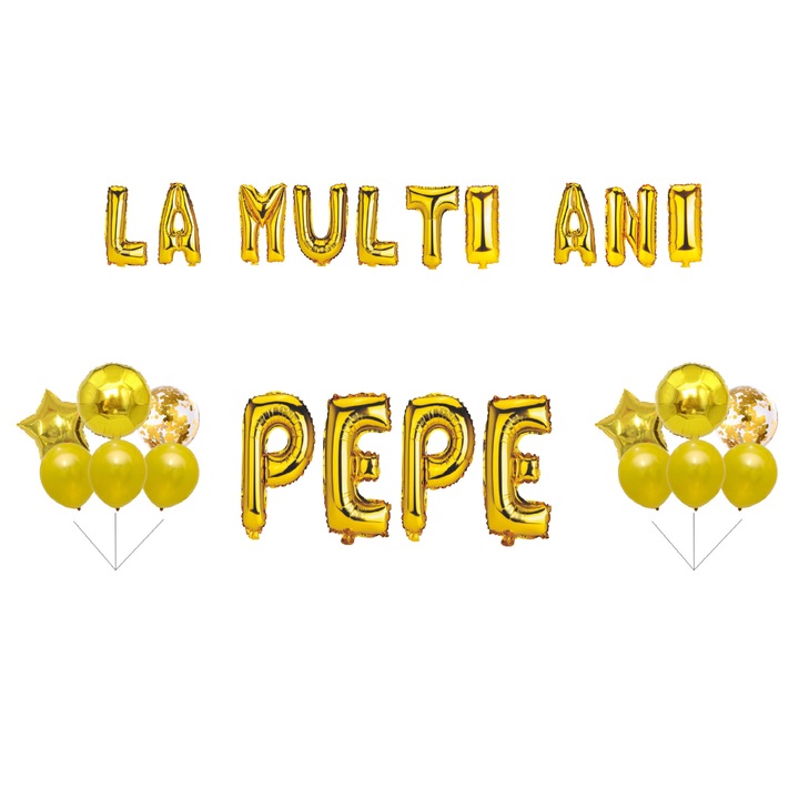 Boldog születésnapot Pepe lufi szett, tortafeltét, arany, 35 db