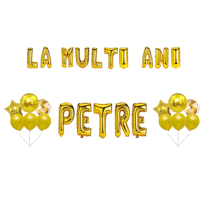Petre Boldog születésnapot lufi szett, tortafeltét, arany, 35 db