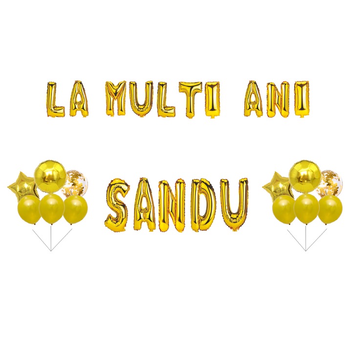 Sandu Boldog születésnapot lufi szett, tortafeltét, arany, 35 db