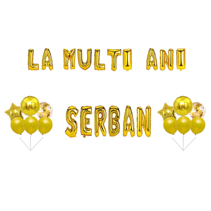 Szerb Boldog születésnapot lufi szett, tortafeltét, arany, 35 db