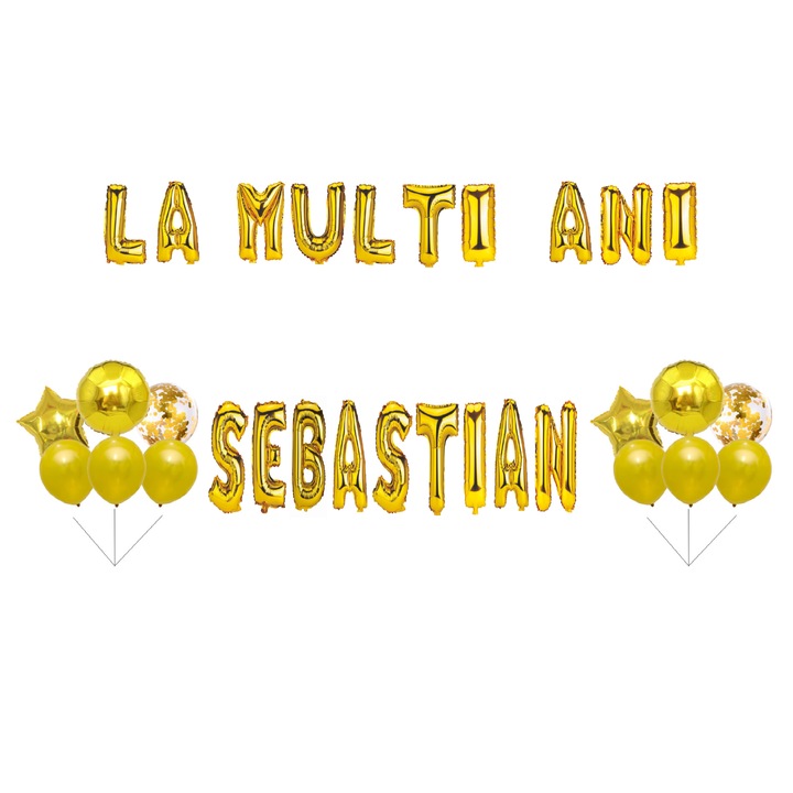 Boldog születésnapot Sebastian lufi szett, tortafeltét, arany, 35 db