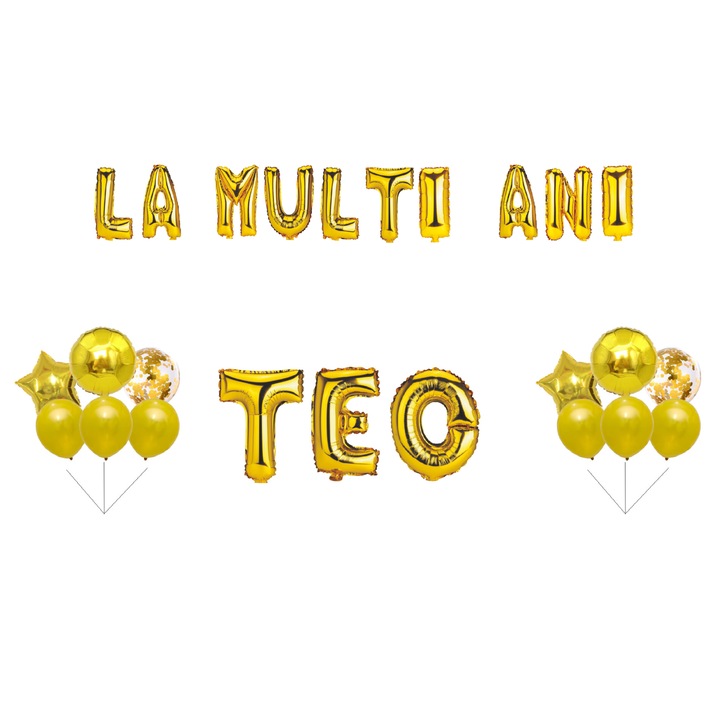 Комплект Честит рожден ден Teo Balloons, Cake topper, Gold, 35Pcs