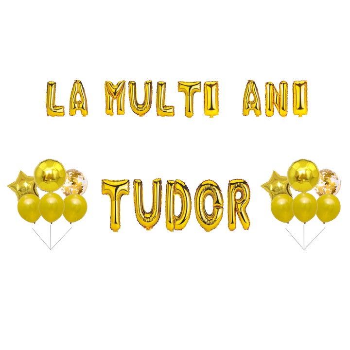 Tudor Boldog születésnapot lufi szett, tortafeltét, arany, 35 db