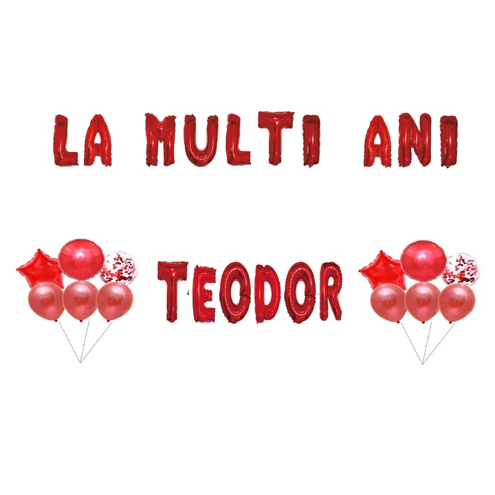 Teodor boldog születésnapi lufi szett, Tortafedő, Piros, 35 db