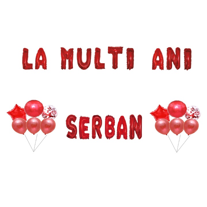 Szerb Boldog születésnapot lufi szett, tortafeltét, piros, 35 db