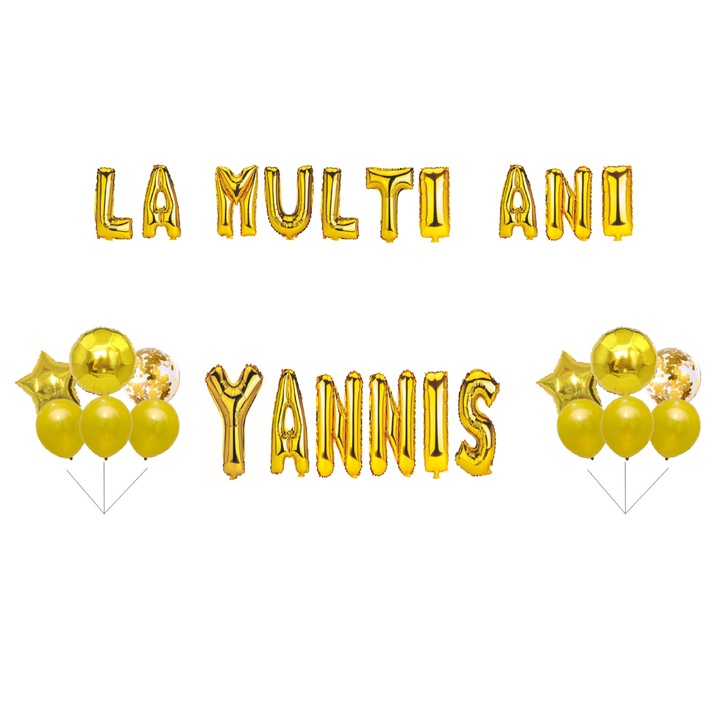 Boldog születésnapot lufi szett Yannis, tortafeltét, arany, 35 db