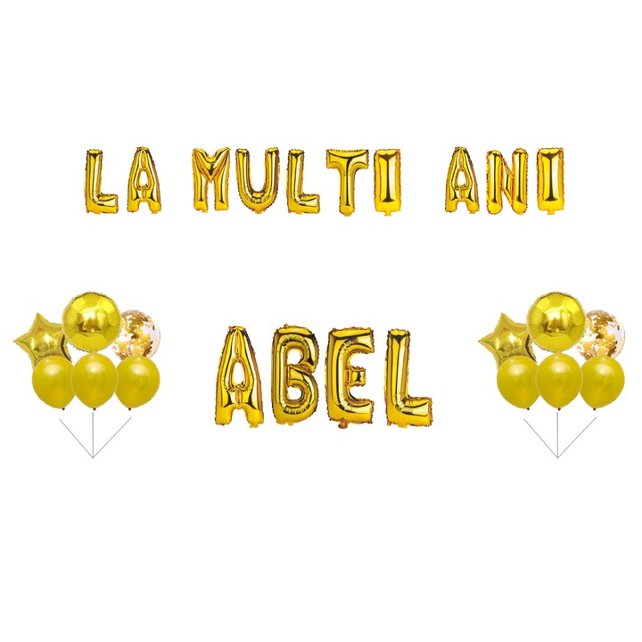 Boldog születésnapot Abel lufi szett, tortafeltét, arany, 35 db