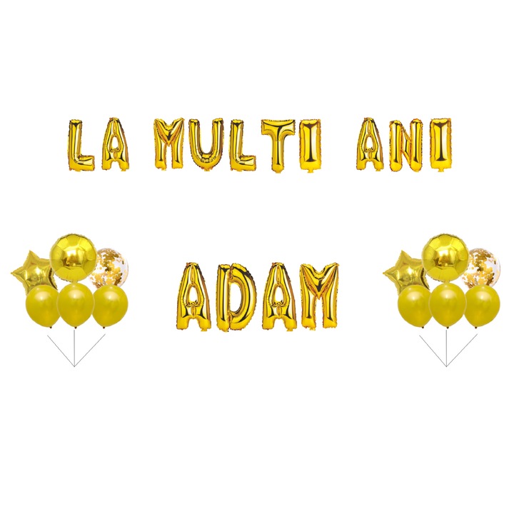 Boldog születésnapot Adam lufi szett, tortafeltét, arany, 35 db