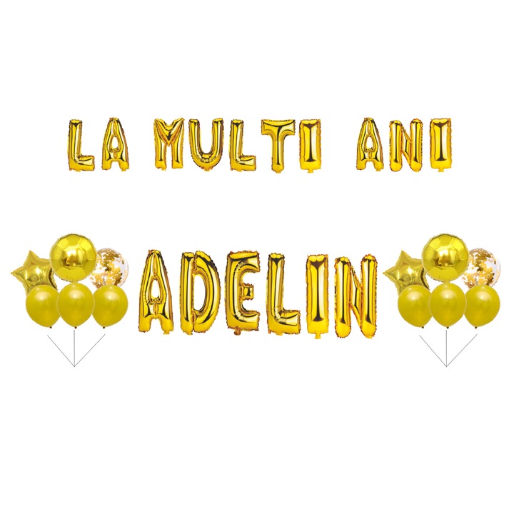 Boldog születésnapot lufi szett Adelin, tortafeltét, arany, 35 db