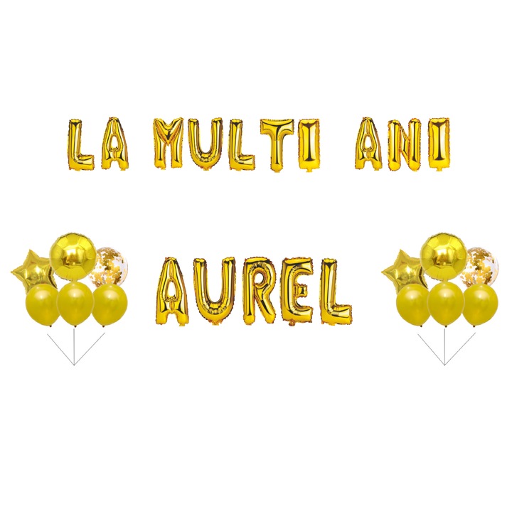 Aurel Boldog születésnapot lufi szett, tortafeltét, arany, 35 db