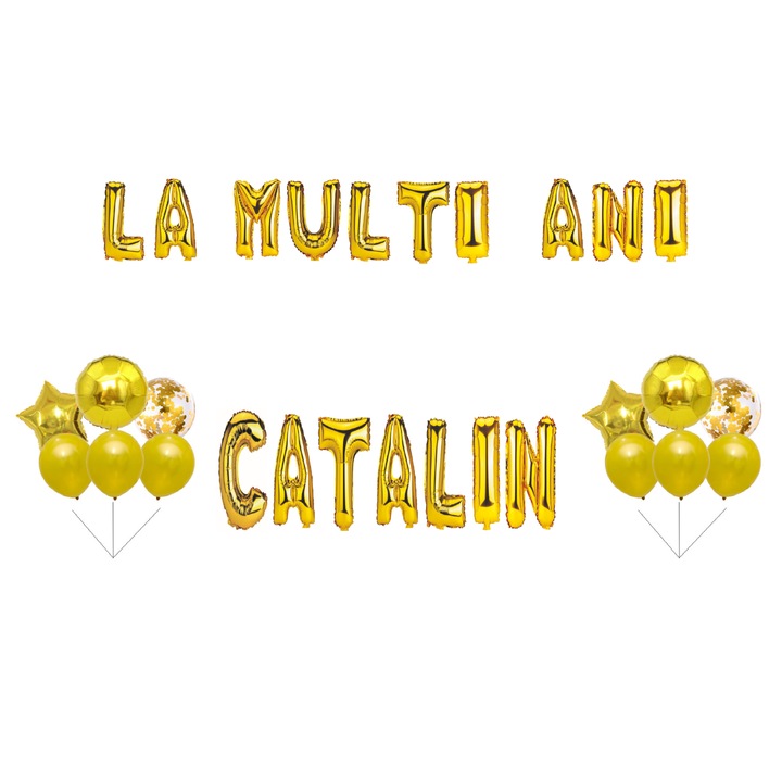 Catalin Boldog születésnapot lufi szett, tortafeltét, arany, 35 db