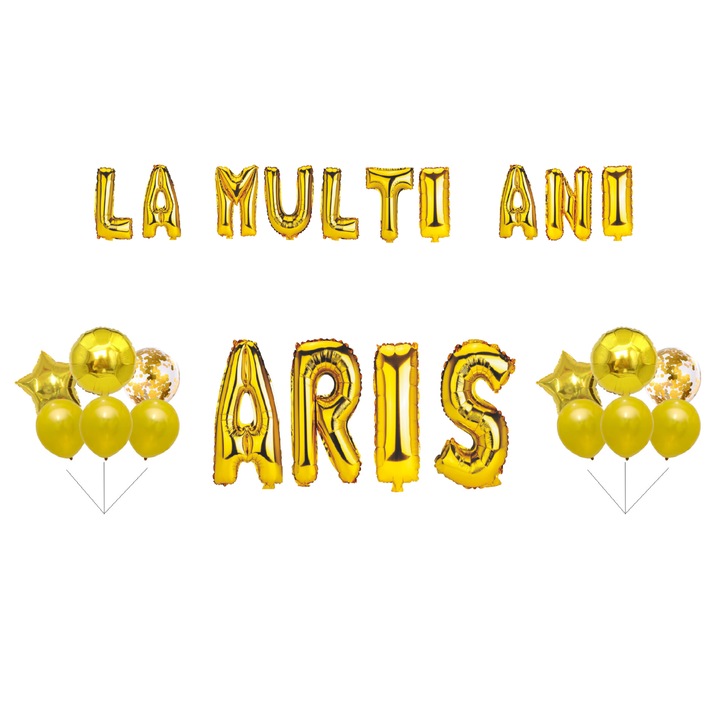 Aris Boldog születésnapot lufi szett, tortafeltét, arany, 35 db