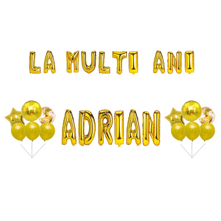 Boldog születésnapot Adrian lufi szett, tortafeltét, arany, 35 db