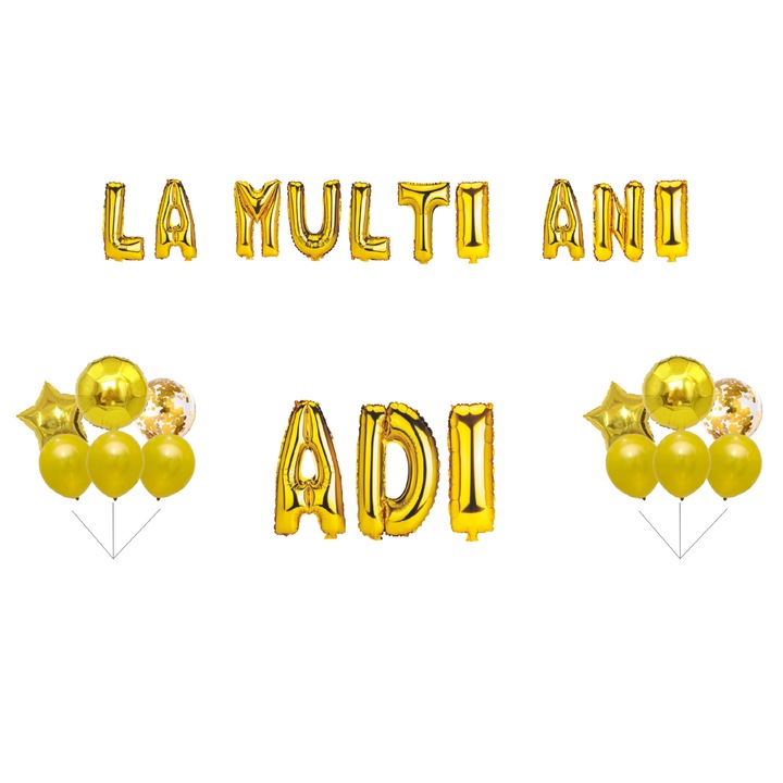 Boldog születésnapot Adi lufi szett, tortafeltét, arany, 35 db