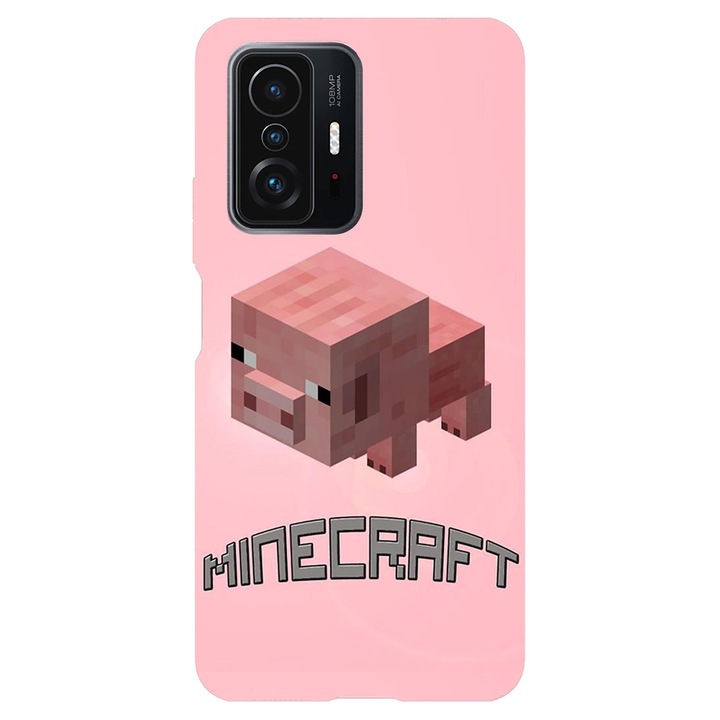 Кейс съвместим с Xiaomi Mi 10 Pro модел Minecraft Pig, силикон, TPU, обратното