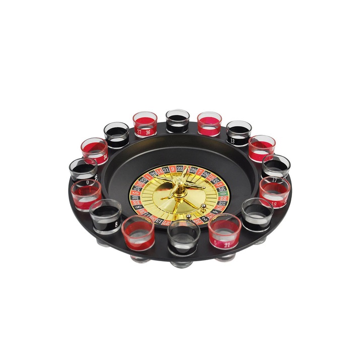 Parti Roulette Shots társasjáték, rulett típus, 16 csésze, valósághű design, fekete, 28 cm, Doty