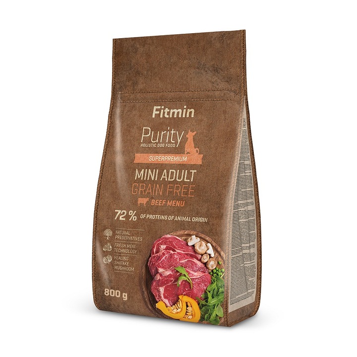 Hrana pentru caini, Fitmin Purity Adult Mini Beef Grain Free, hrana completa 0,8 kg