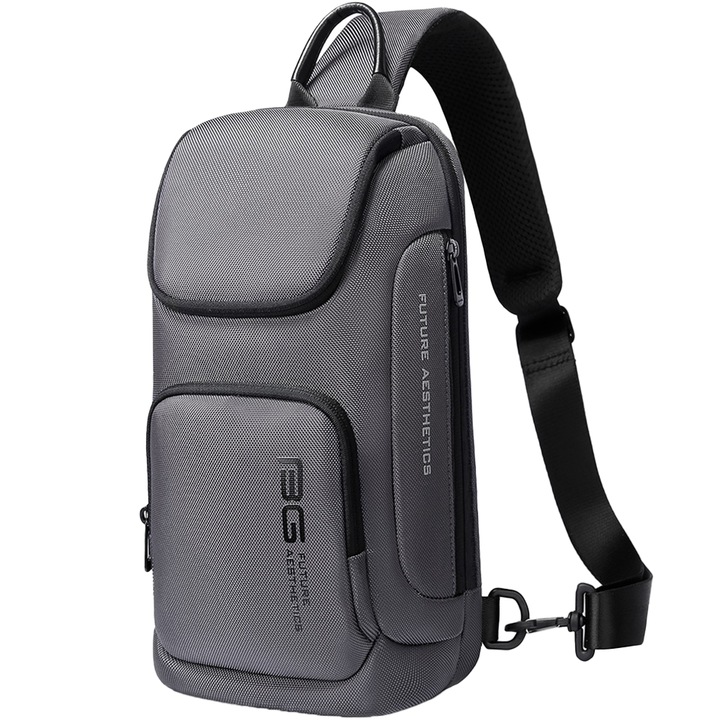 Rucsac crossbody pentru barbati, antifurt, rezistenta la apa, BANGE BG7565GY Gri