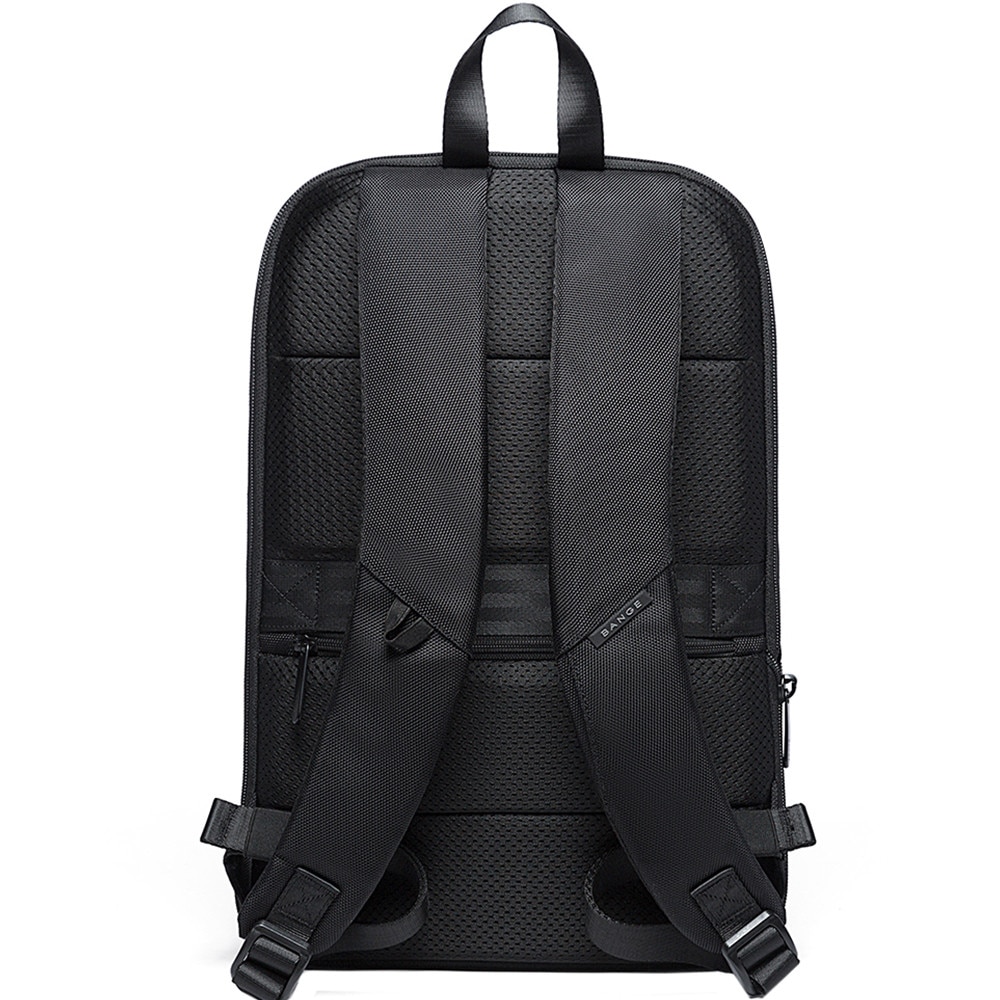 Rucsac laptop 17 inch, extensibil, buzunar antifurt, sistem fixare pe valiza, rezistent la stropi de apa, model ingust, design minimalist, BANGE, BG77115D, Negru