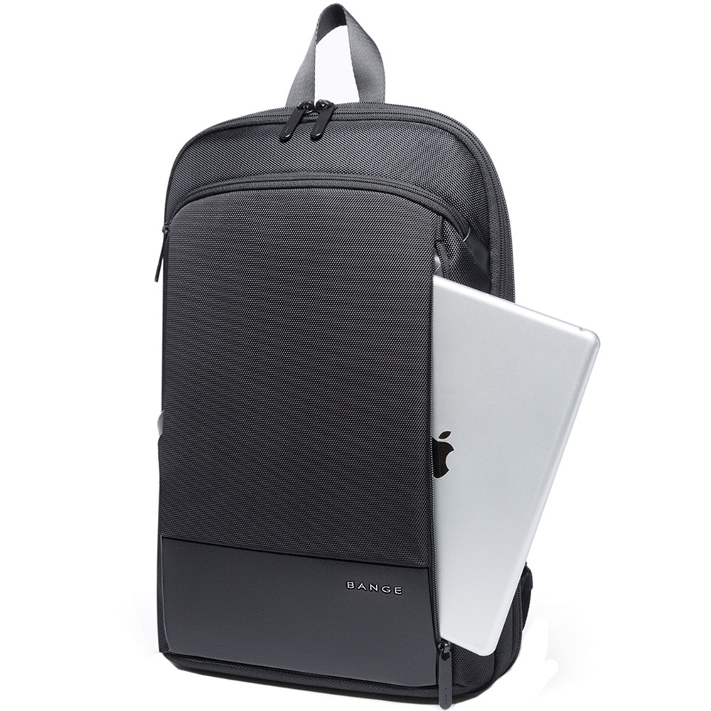 Rucsac laptop 17 inch, extensibil, buzunar antifurt, sistem fixare pe valiza, rezistent la stropi de apa, model ingust, design minimalist, BANGE, BG77115D, Negru
