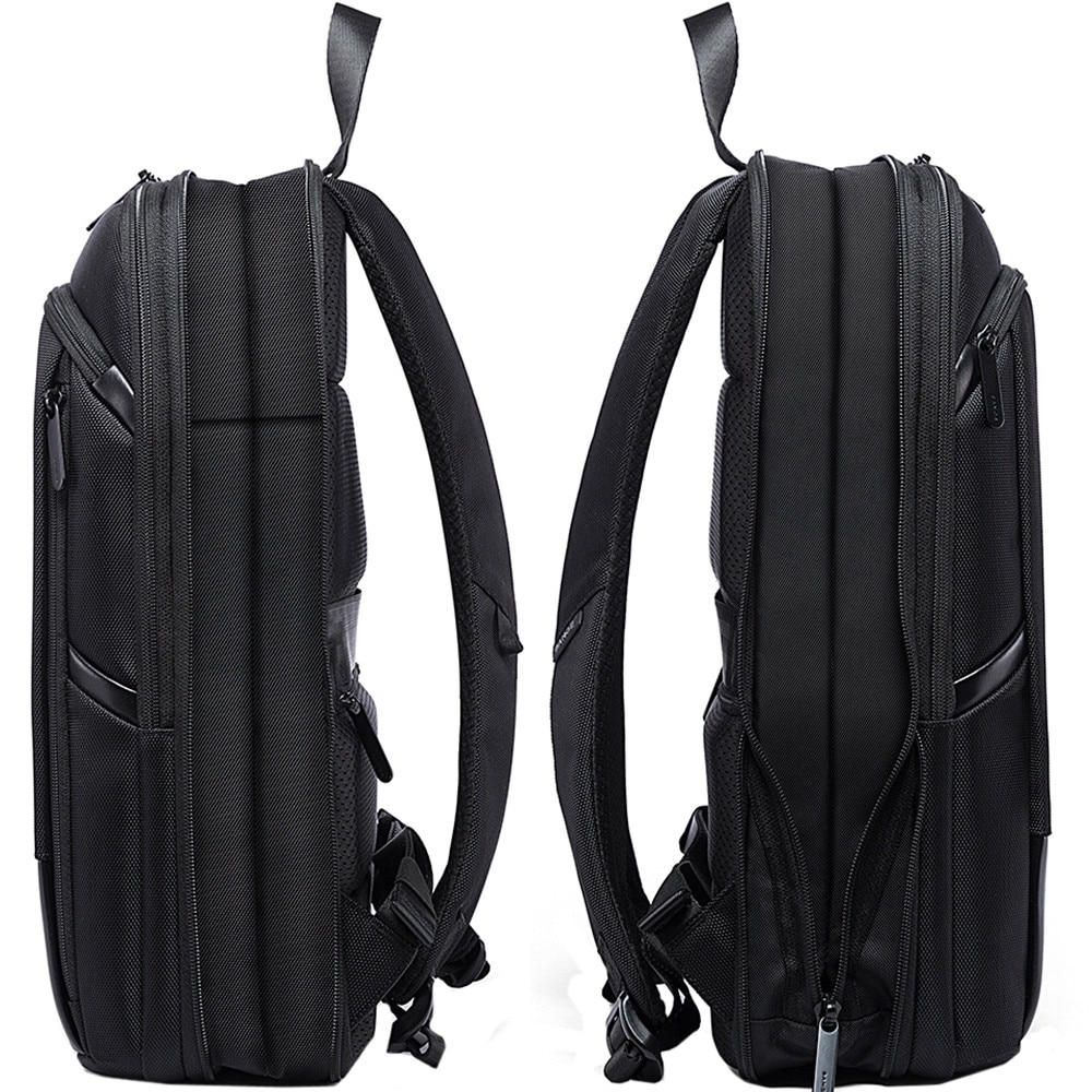 Rucsac laptop 17 inch, extensibil, buzunar antifurt, sistem fixare pe valiza, rezistent la stropi de apa, model ingust, design minimalist, BANGE, BG77115D, Negru