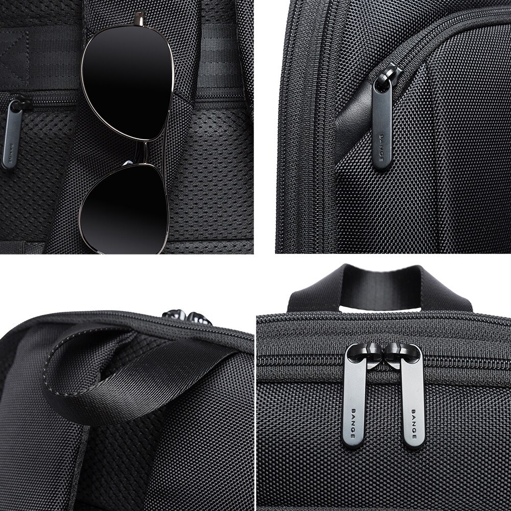 Rucsac laptop 17 inch, extensibil, buzunar antifurt, sistem fixare pe valiza, rezistent la stropi de apa, model ingust, design minimalist, BANGE, BG77115D, Negru