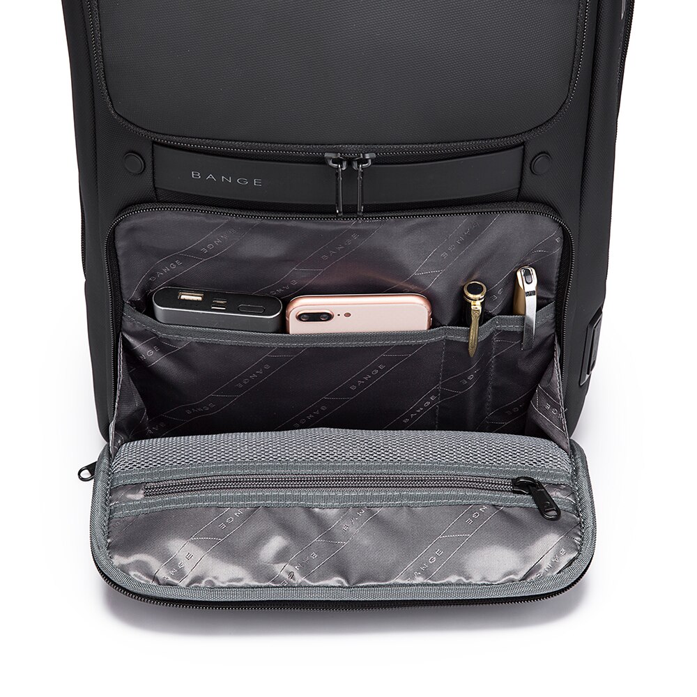 Rucsac laptop 15.6", business, impermeabil, cu port de incarcare USB, BANGE, 48x30x12.5 cm, Negru
