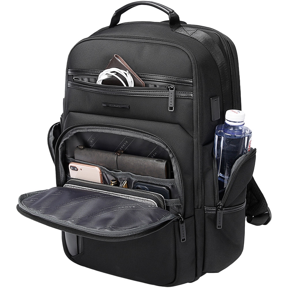 Rucsac laptop 15.6", smart business, impermeabil, cu port USB, BANGE, 46x33x19 cm, Negru