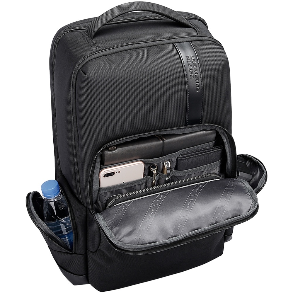 Rucsac laptop de 15.6 inch, rezistent la stropi de apa, cu buzunar antifurt si port USB, sistem fixare pe valiza BANGE, BG2603BK, Negru