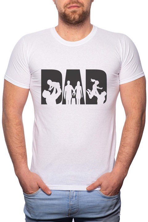 Dad, Normál fazonú feliratos férfi poló, 100% Pamut, 482, Fehér