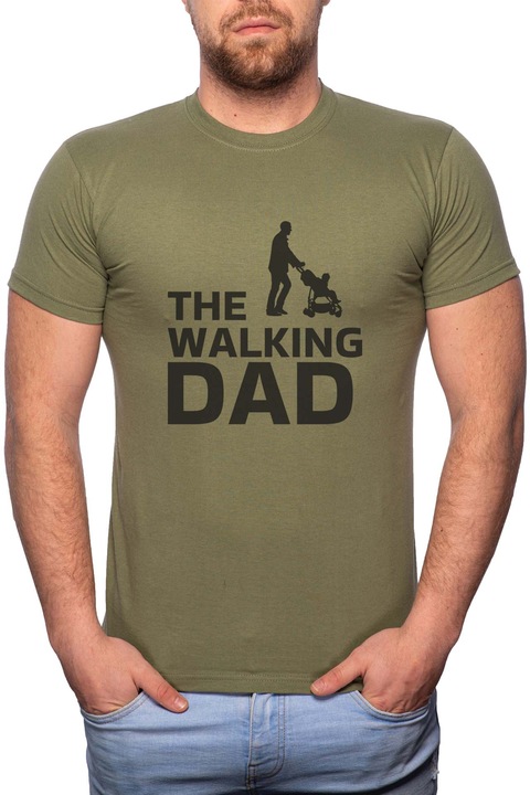 Walking Dad, Normál fazonú feliratos férfi poló, 100% Pamut, 481, Khaki