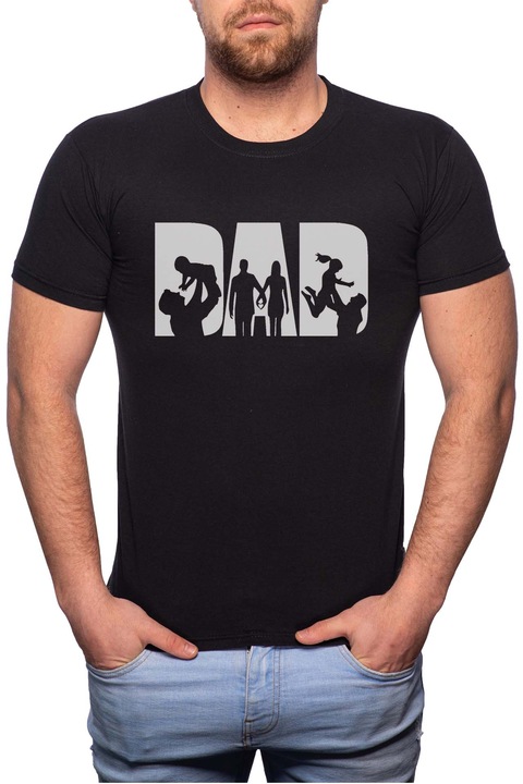 Dad, Normál fazonú feliratos férfi poló, 100% Pamut, 482, Fekete
