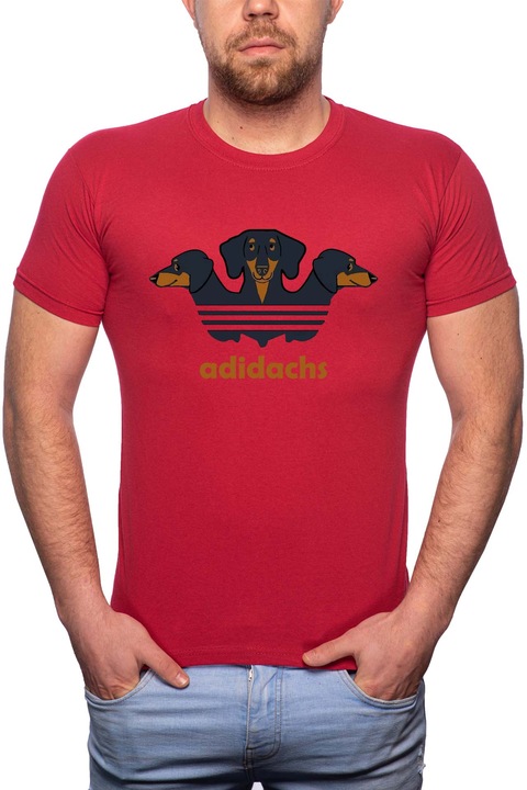 Adidachs, Normál fazonú feliratos férfi poló, 100% Pamut, 485, Piros