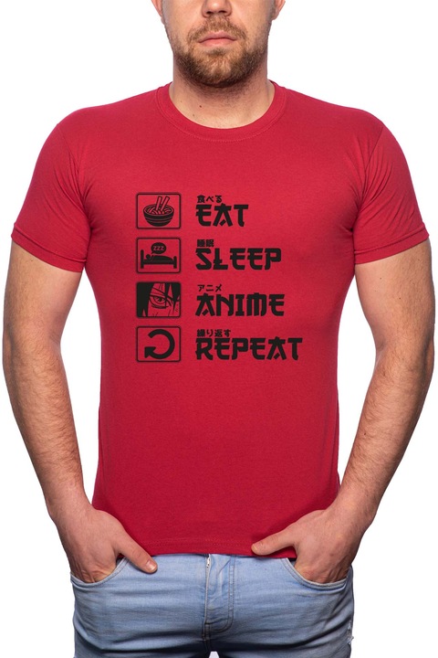 Anime, Normál fazonú feliratos férfi poló, 100% Pamut, 489, Piros