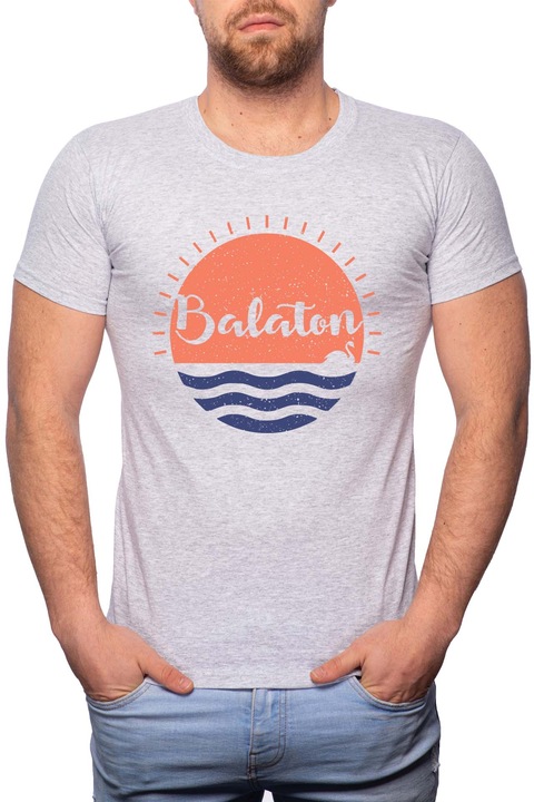 Balaton, Normál fazonú feliratos férfi poló, 100% Pamut, 491, Szürke