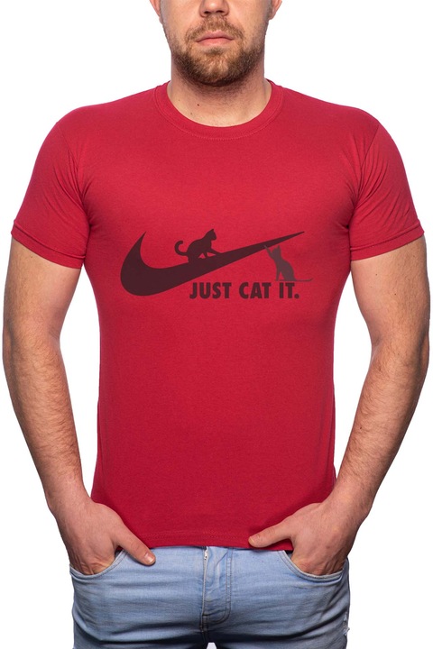 Just Cat It, Normál fazonú feliratos férfi poló, 100% Pamut, 498, Piros