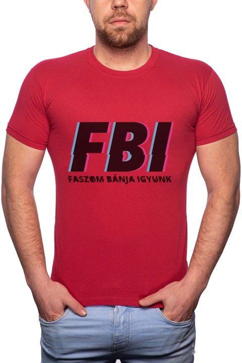 FBI, Normál fazonú feliratos férfi poló, 100% Pamut, 499, Piros