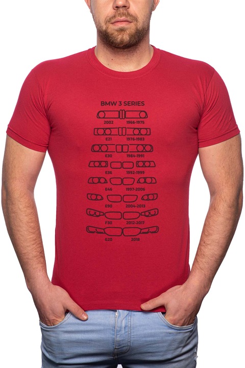 BMW 3 Series, Normál fazonú feliratos férfi poló, 100% Pamut, 501, Piros