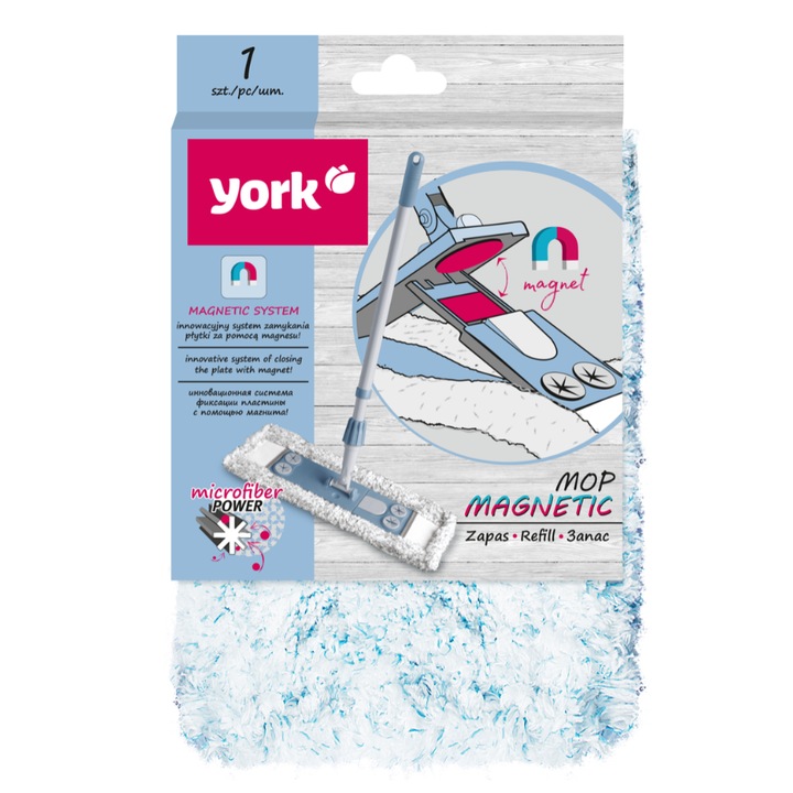 Rezerva microfibra pentru mop plat cu sistem magnetic York