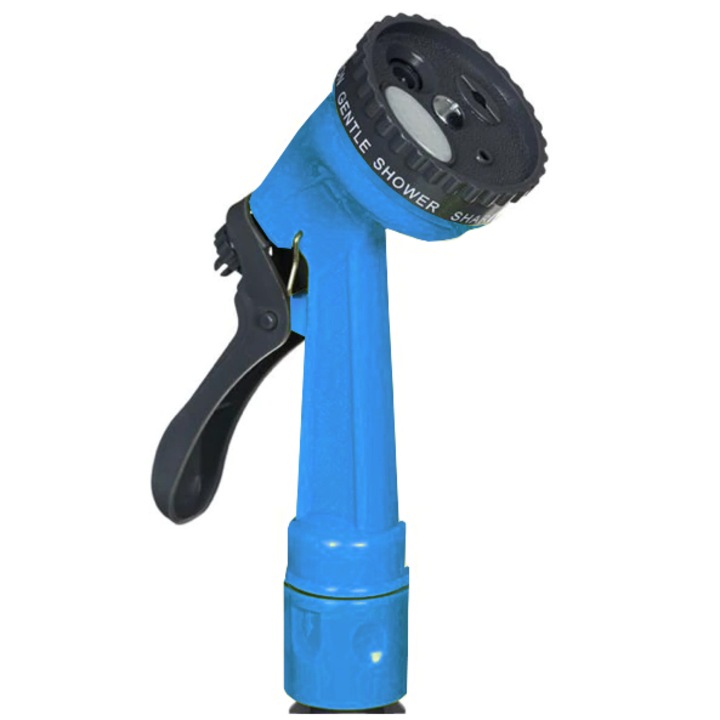 Furtun extensibil Tiessa, 15m, 4 functii, duza ajustabila, spiralat, pentru gradina, albastru